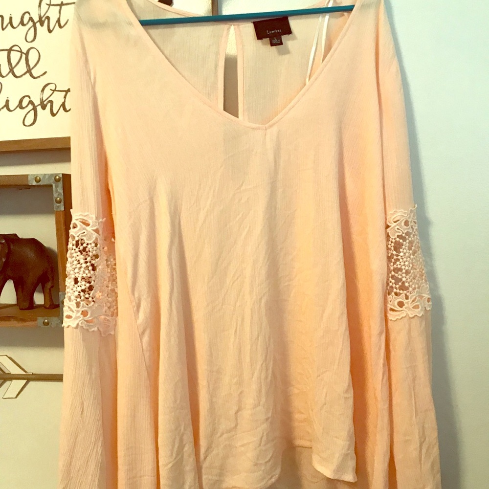 Light Pink Lace Bell Sleeve Top